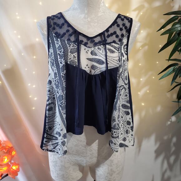 La Hearts Tops - LA Hearts Paisley Patchwork Floral Lace Boho Babydoll Tank Women's Size S Hi-Low